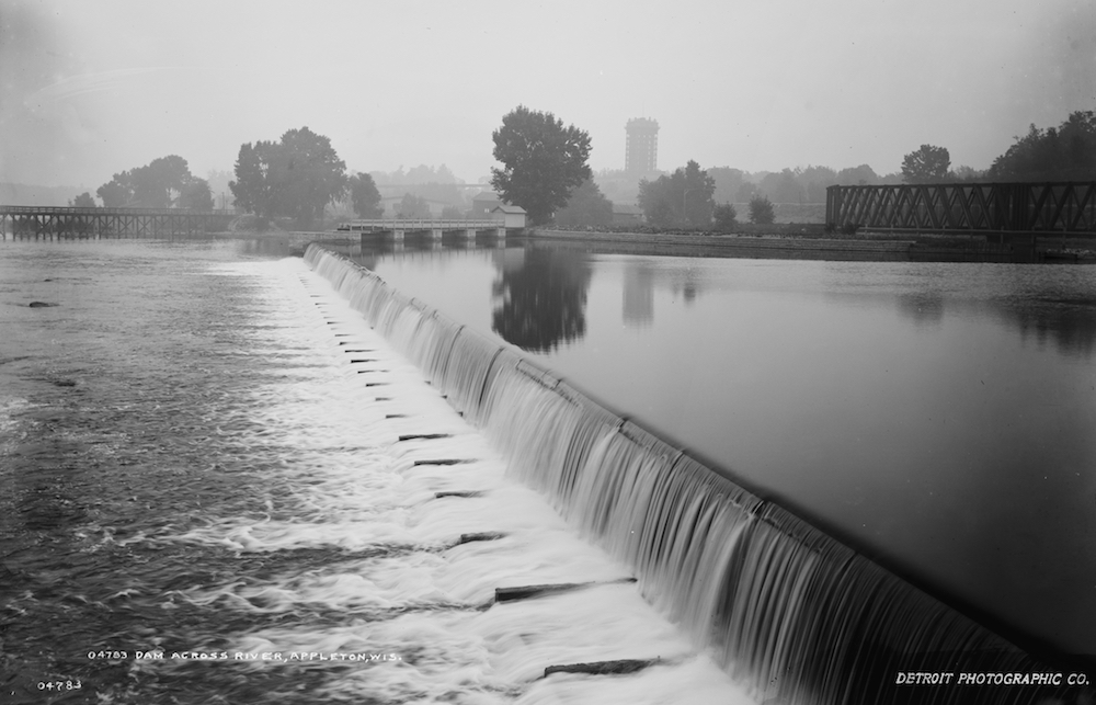Fox River in Appleton, Wisconsin circa 1889.
