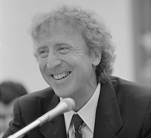 Gene Wilder speaking in front of a House Appropriations subcommittee on ovarian cancer research.