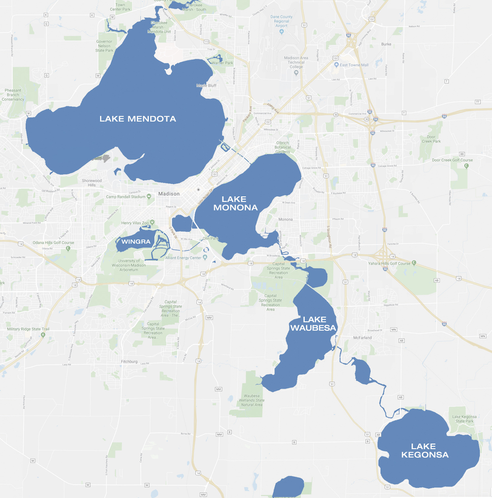 Connected by the Yahara River, there are five lakes that make up Madison's waterways.
